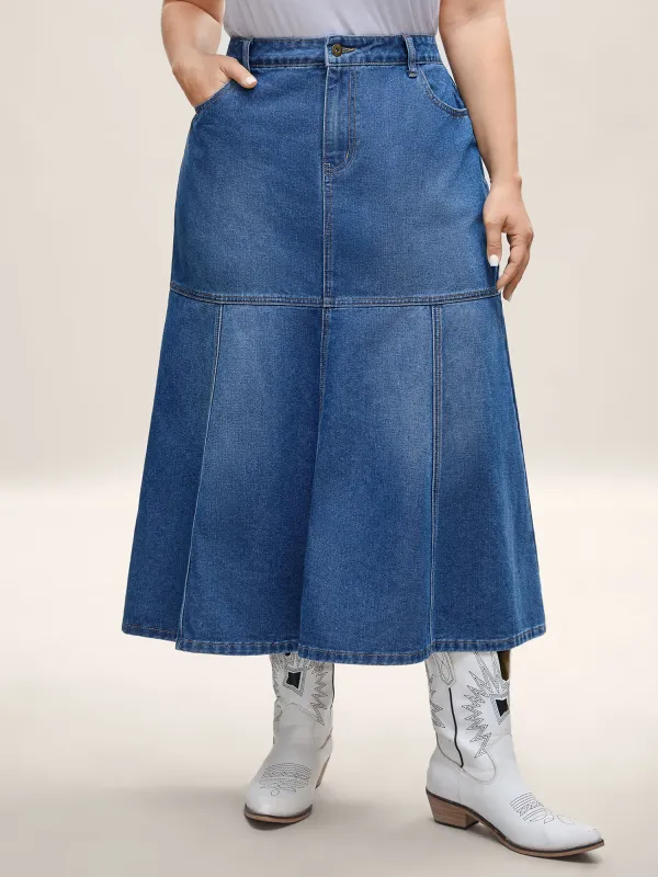 A-Line Seamed Maxi Denim Skirt sold by Bloomchic