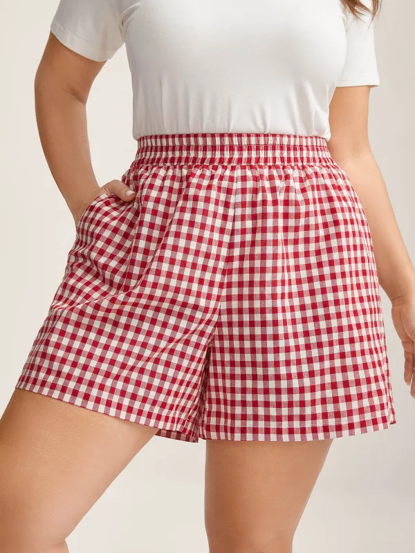 Delicate Plaid Print Wide-Leg Lounge Shorts sold by Bloomchic
