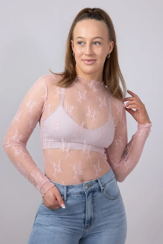 Lace Sheer Layering Top for Women in Pink | LT1354-BLUSH sold by Glik’s