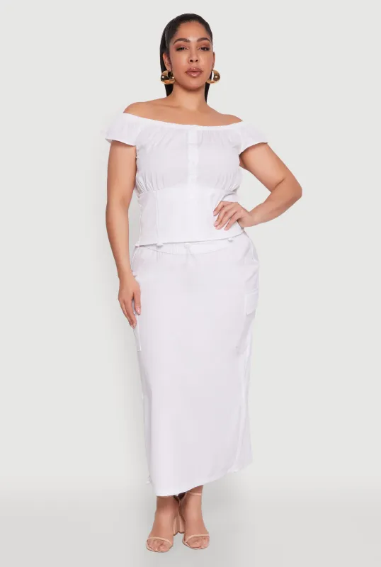 Plus Size Nylon Drawstring Cargo Maxi Skirt sold by Rainbow