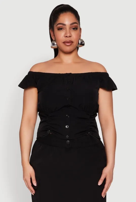 Plus Size Nylon Drawstring Off the Shoulder Top sold by Rainbow