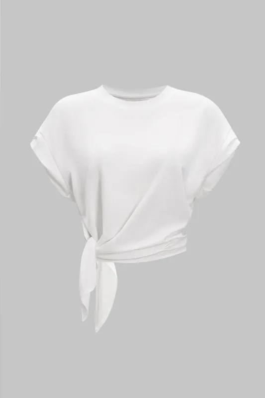 Tie front ruched kortærmet t-shirt sold by Micas