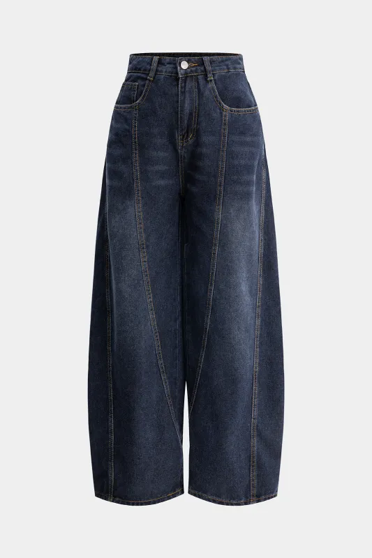 Denim brev print brede ben jeans sold by Micas
