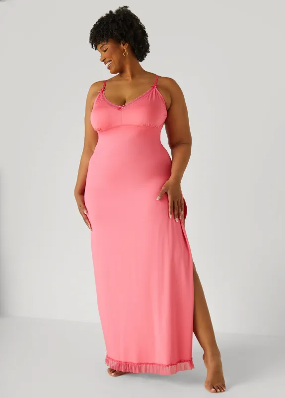 Lace And Mesh Trimmed Nightgown sold by Ashley Stewart