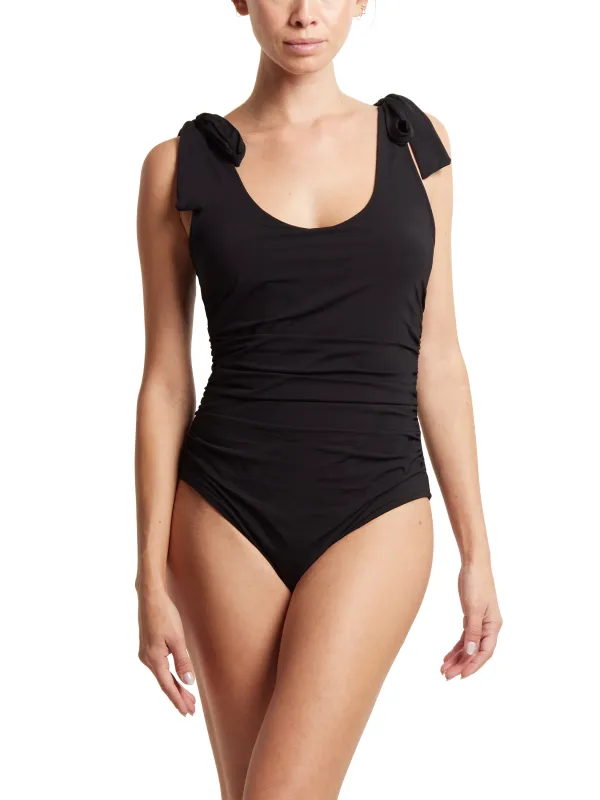 Ruched Bow One Piece Swimsuit Black sold by Boston Proper