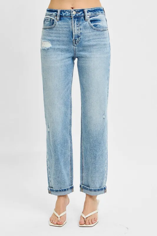 RISEN Full Size High Rise Ankle Boyfriend Distressed Jeans Plus Size sold by Charming Charlie