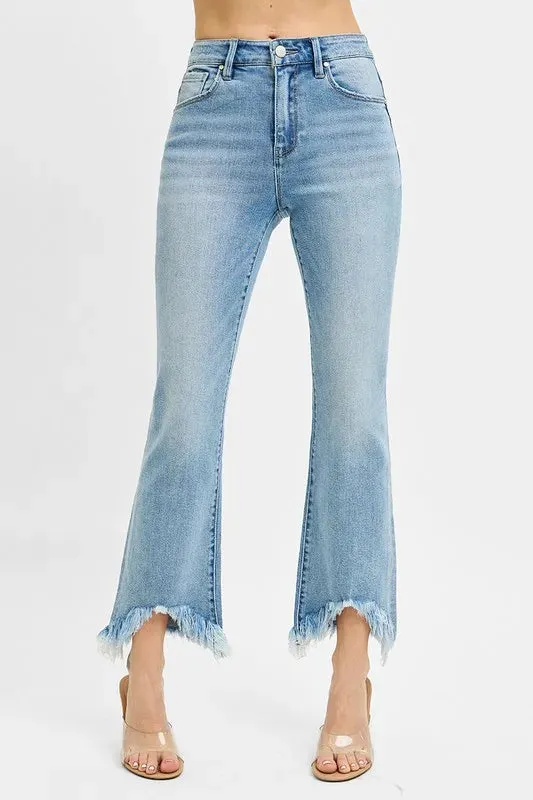 RISEN High Rise Crop Bootcut Fray Hem Jeans sold by Charming Charlie