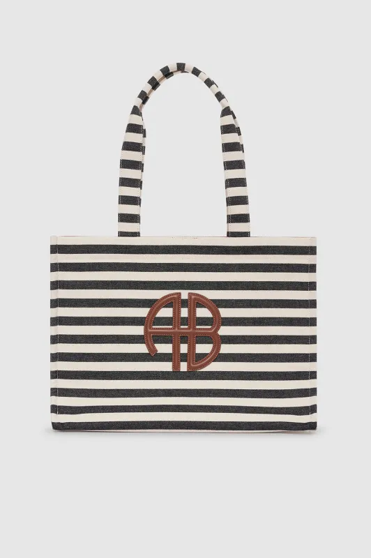 Lara Tote - Black And Natural Stripe sold by Anine Bing