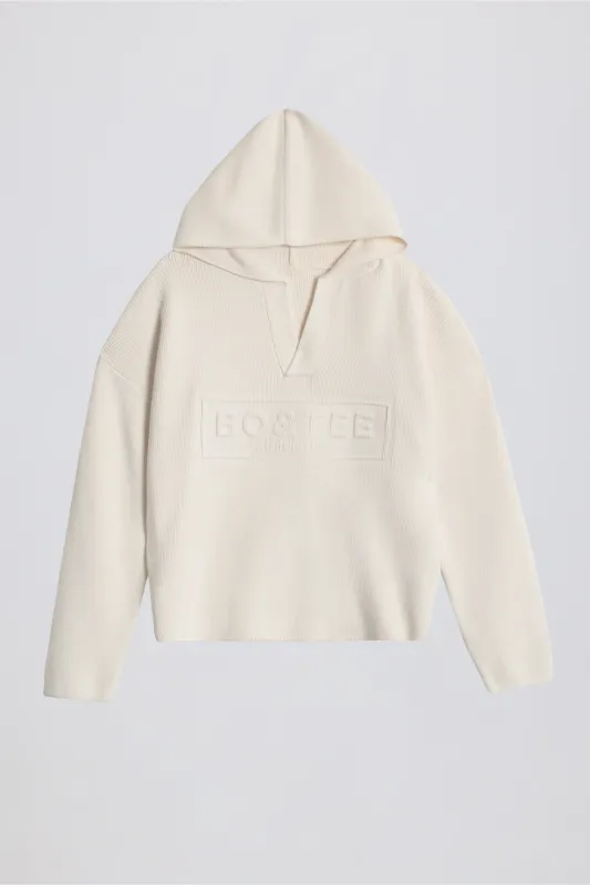 Ribbed-Knit Oversized Hoodie in Ivory sold by Bo + Tee