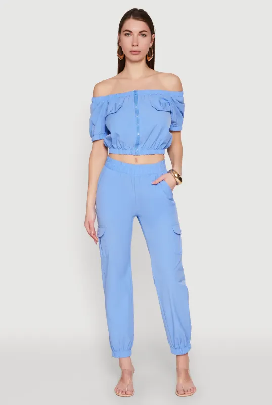 Smocked High Waisted Cargo Joggers sold by Rainbow
