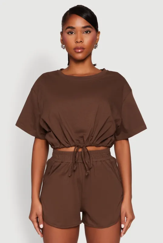 Daisy Short Sleeve Drawstring Hem Crop Top sold by Rainbow