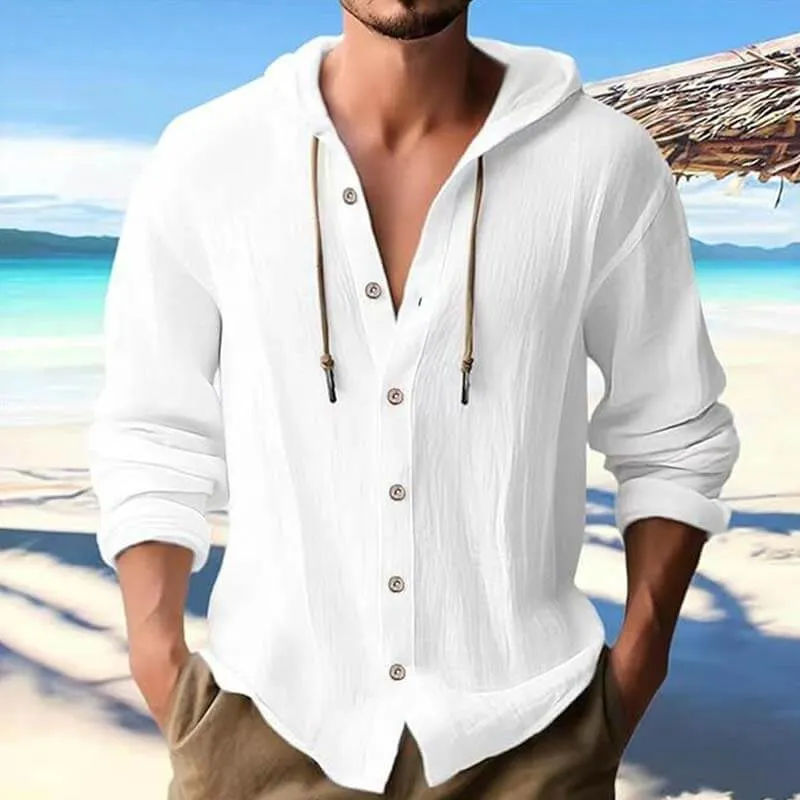Fashion Solid Color Linen Casual Hooded Shirt sold by GTHIC