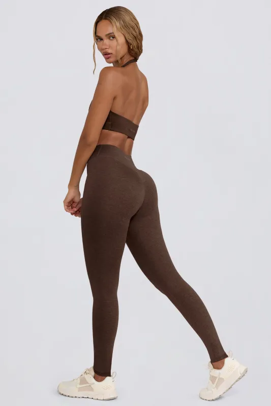 Ruched Mid-Rise Leggings in Pecan Marl sold by Oh Polly