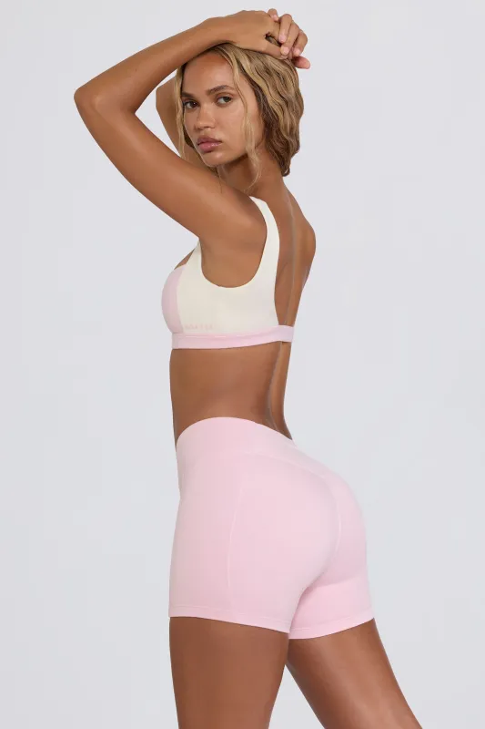 Ruched Mini Shorts in Pale Pink Marl sold by Oh Polly