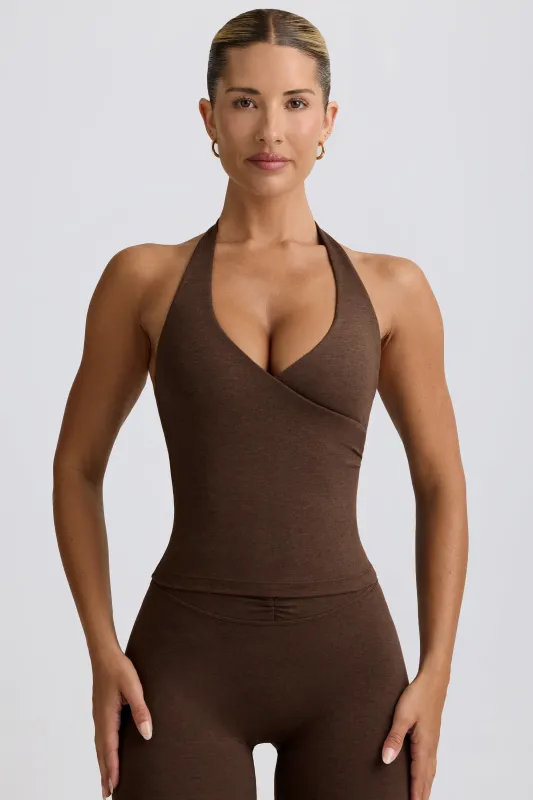 Wrap Halterneck Tank Top in Pecan Marl sold by Oh Polly