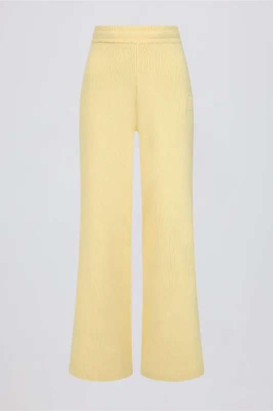 Ribbed-Knit Wide-Leg Joggers in Lemon sold by Oh Polly