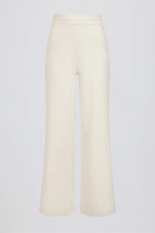 Ribbed-Knit Wide-Leg Joggers in Ivory sold by Oh Polly