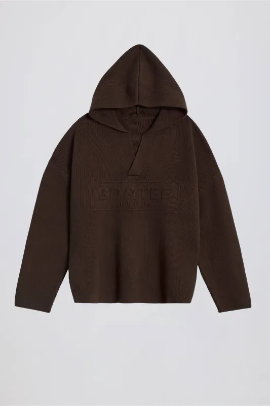 Ribbed-Knit Oversized Hoodie in Pecan sold by Oh Polly