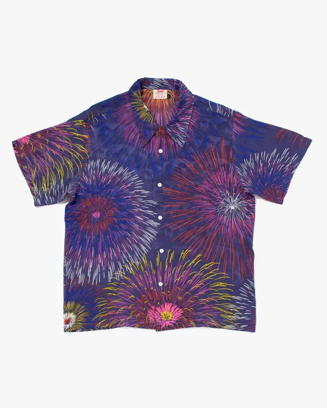 Japanese Repro, Short Sleeve Aloha Shirt, Japanese Classic Script, Fireworks - L sold by Kiriko