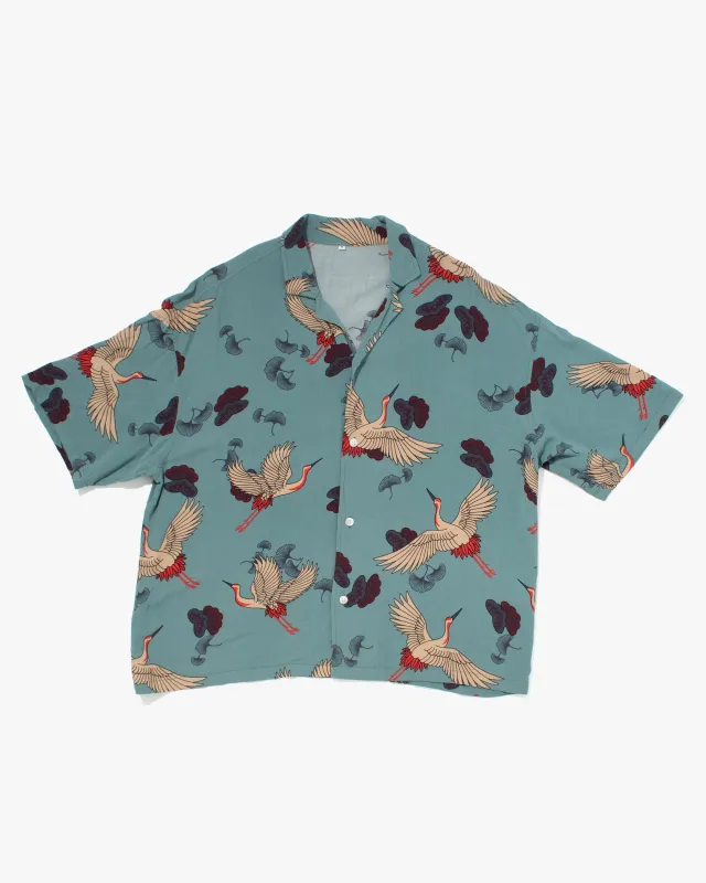 Japanese Repro, Short Sleeve Aloha Shirt, Mono Mart, Gingko Leaves and Cranes - M sold by Kiriko