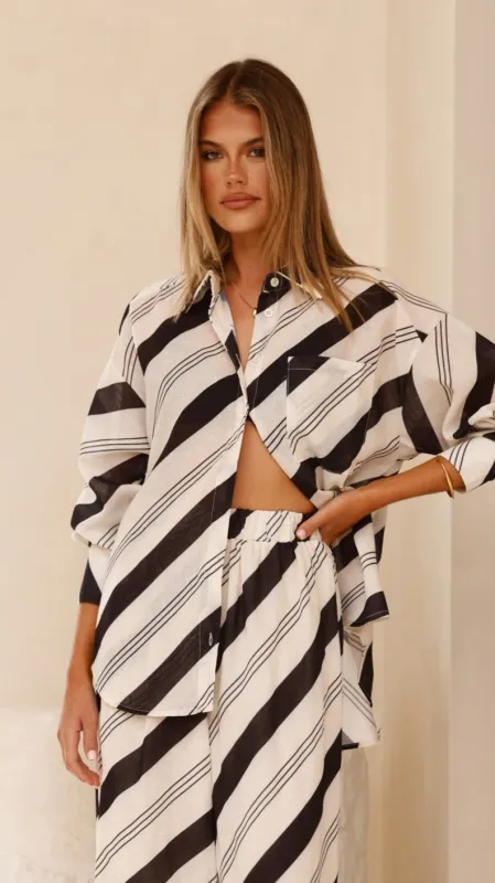 Torrey Button Up Long Sleeve Shirt - Black/Cream sold by Billy J