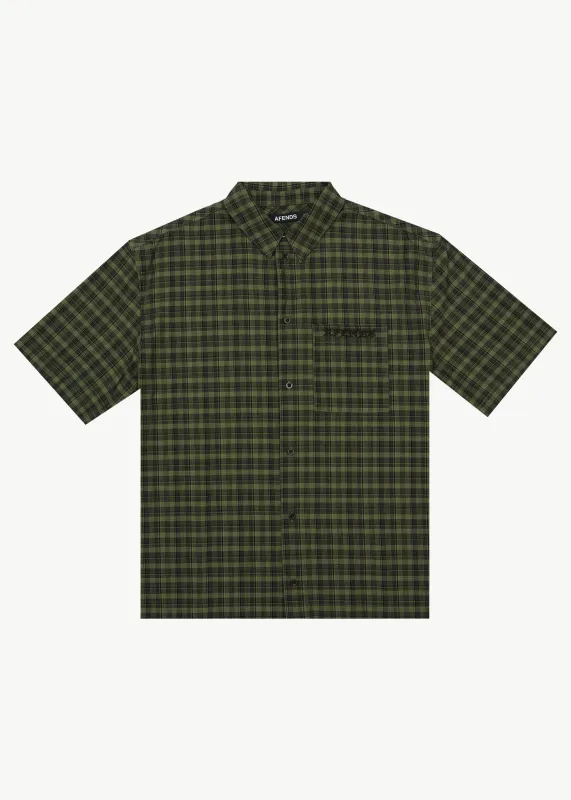 AFENDS Mens Ghost - Short Sleeve Shirt - Oil Green sold by Afends