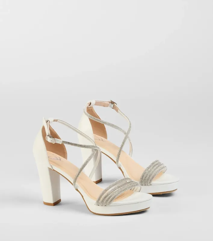 Night Shimmer Rhinestone Platform Block Heels sold by Windsor