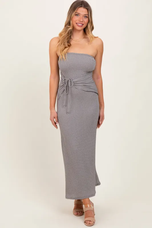Black Gingham Strapless Side Tie Maxi Dress sold by Pinkblush