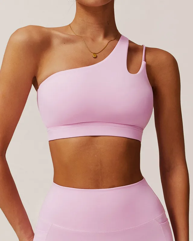 Pink Cropped One Shoulder Yoga Cami Top - Light Support sold by rihoas