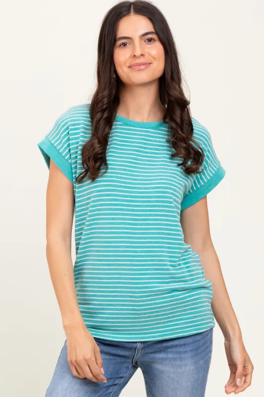 Green Striped Terry Short Sleeve Top sold by Pinkblush