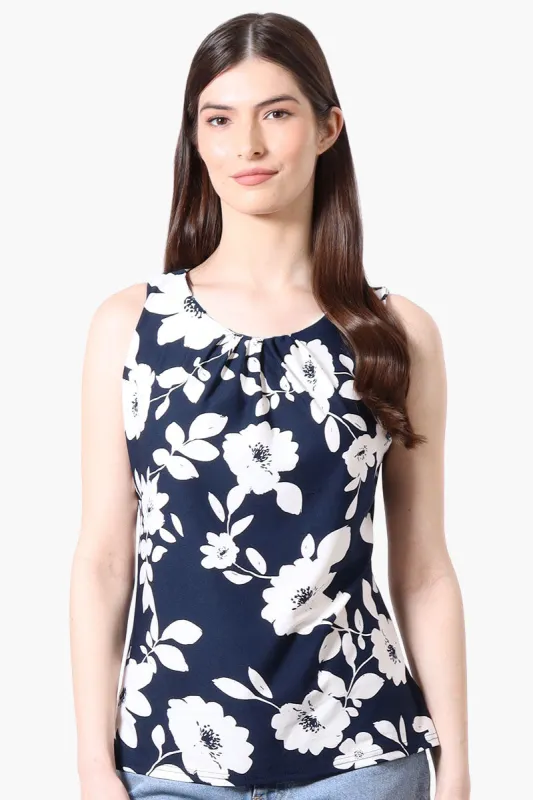 International INC Company Floral Cinched Collar Tank Top - Navy sold by Fairweather