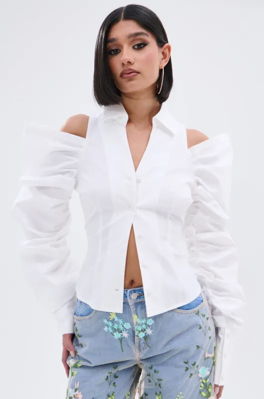 CRAZY IN LOVE BUTTON DOWN BLOUSE sold by AKIRA