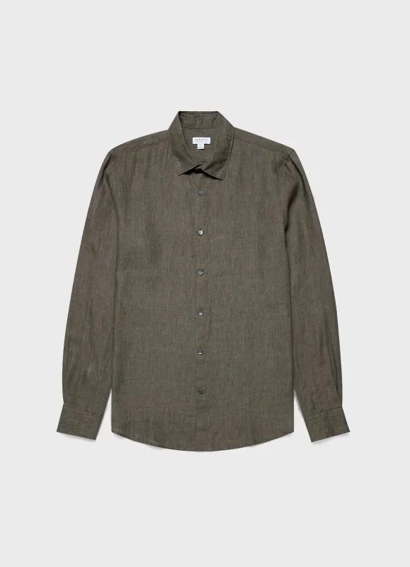 Men's Linen Shirt in Dusk Green sold by Sunspel