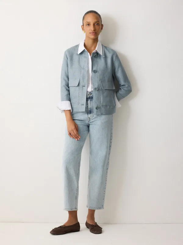 Linen Cropped Utility Jacket | Light Blue sold by Jigsaw