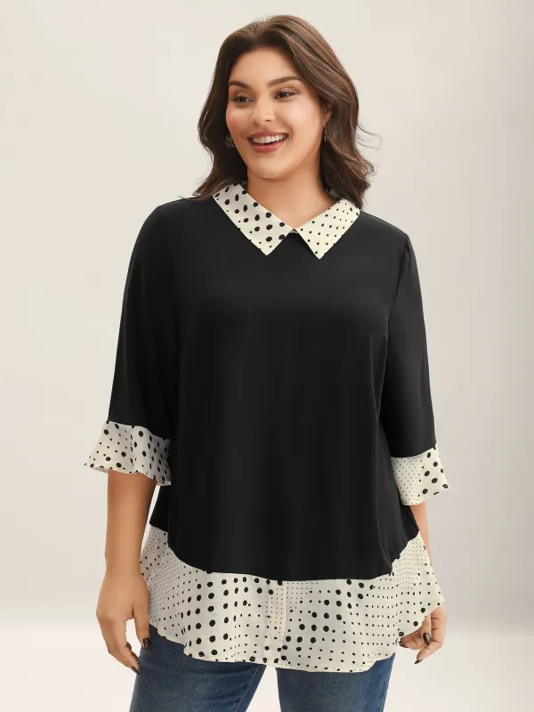 Sheer Color Contrast Spliced Collar Blouse sold by Bloomchic