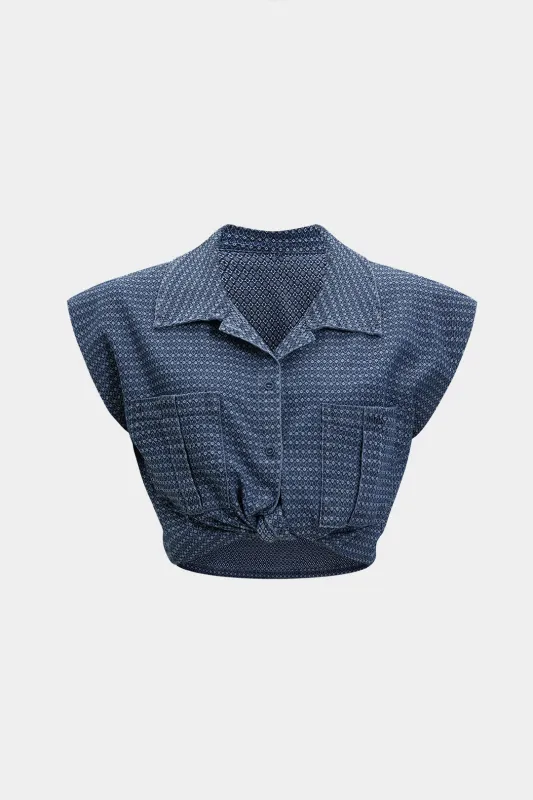 Denim knap lomme kortærmet shirt sold by Micas