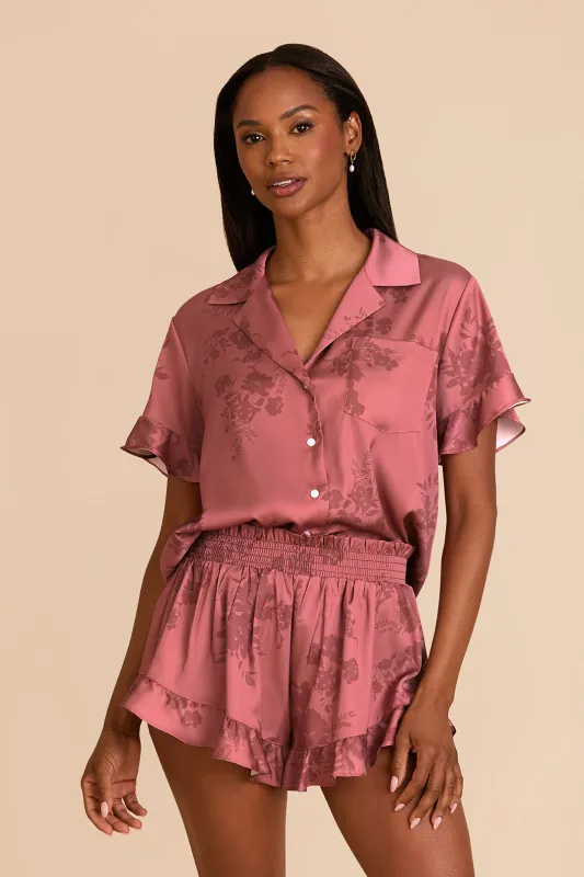 Esther Ruffled Short Sleeve Pajama Set - Wild Rose Whimsical Blooms sold by Birdy Grey