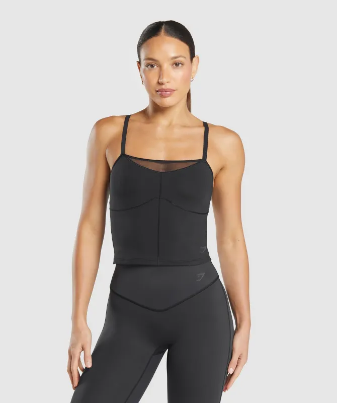 Gymshark Elevate Mesh Tank With Shelf - Black sold by Gymshark