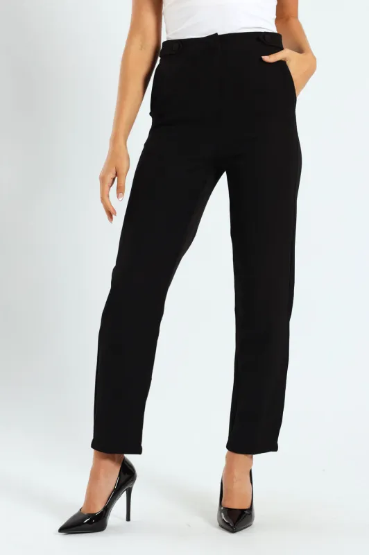 Tab Detail Slim Leg Pant - Black sold by Edgars 