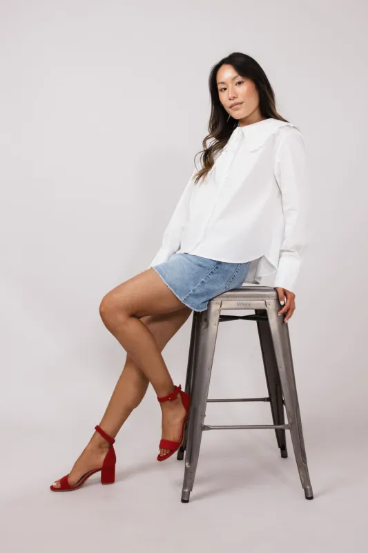 Embroidered Peter Pan Collar Top for Women in White | MAT3120-OFFWHITE sold by Glik’s