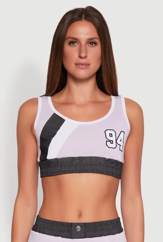 94 Graphic Denim Trim Crop Top sold by Rainbow