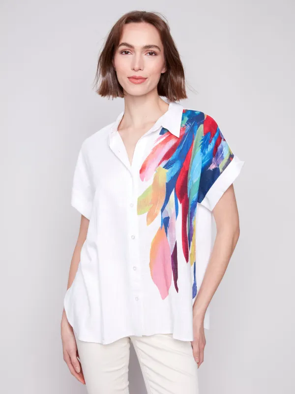 Placement Print Dolman Short-Sleeve Shirt - Feathers sold by Charlie B