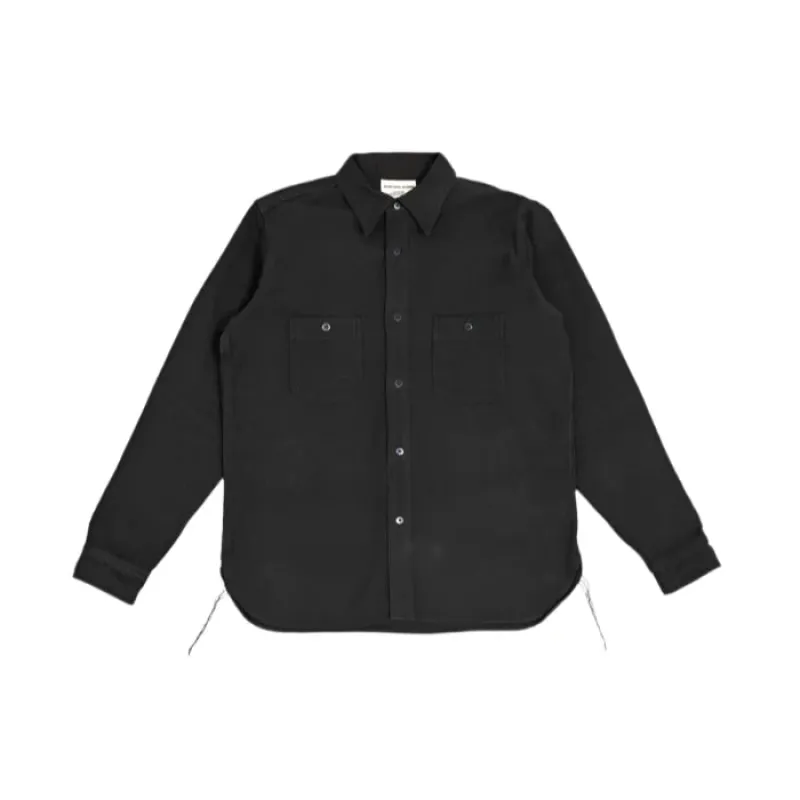 SSN24-01W Overdyed Sashiko Flannel Work Shirt Black sold by Brooklyn Clothing Co.