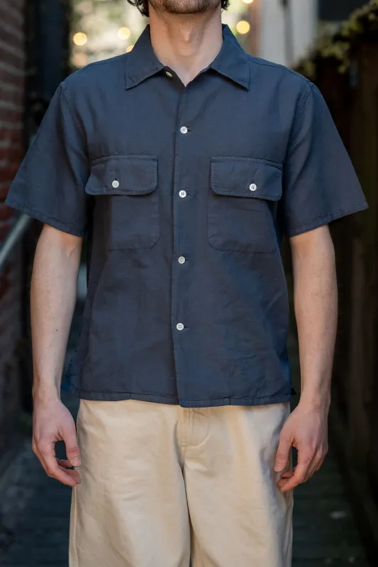 Knickerbocker Mar Cotton & Linen Shirt - Navy sold by Franklin and Poe