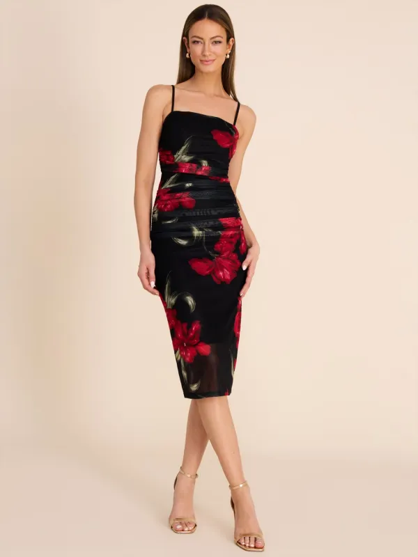 Floral Strapless Midi Mesh Dress sold by Suzy Shier