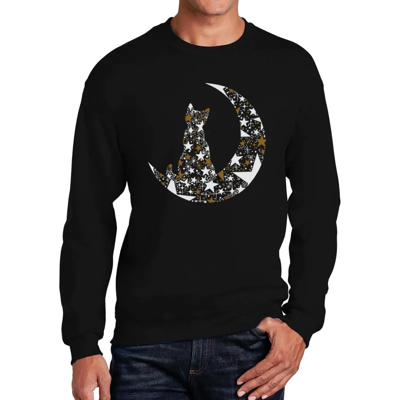 Cat Sitting On Moon - Men's Word Art Crewneck Sweatshirt sold by LA Pop Art