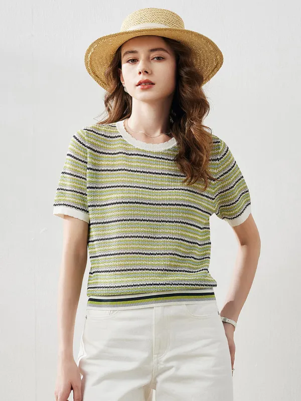 Women's Striped Short Sleeve Knit Sweater sold by COMOBOCA