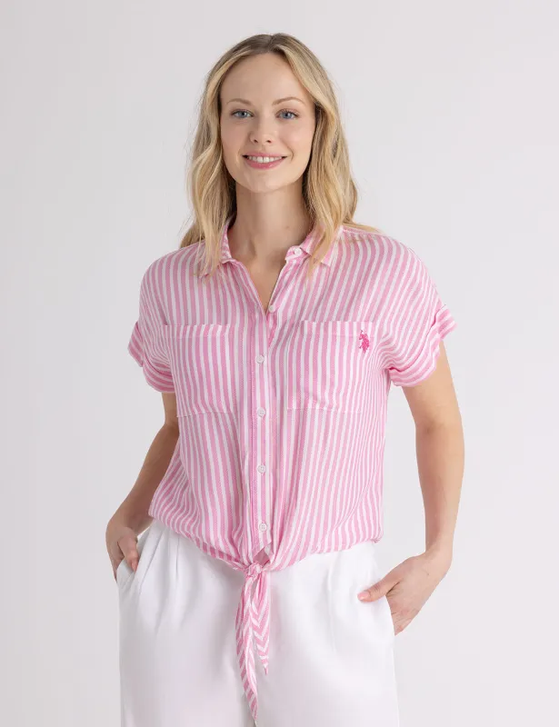 STRIPE DOLMAN TIE FRONT TEXTURED TOP sold by U.S. Polo Assn.
