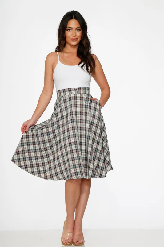 White & Brown Plaid Swing Skirt sold by Modcloth