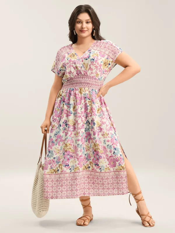 Floral Shirred Waist Slit Midi Dress sold by Bloomchic
